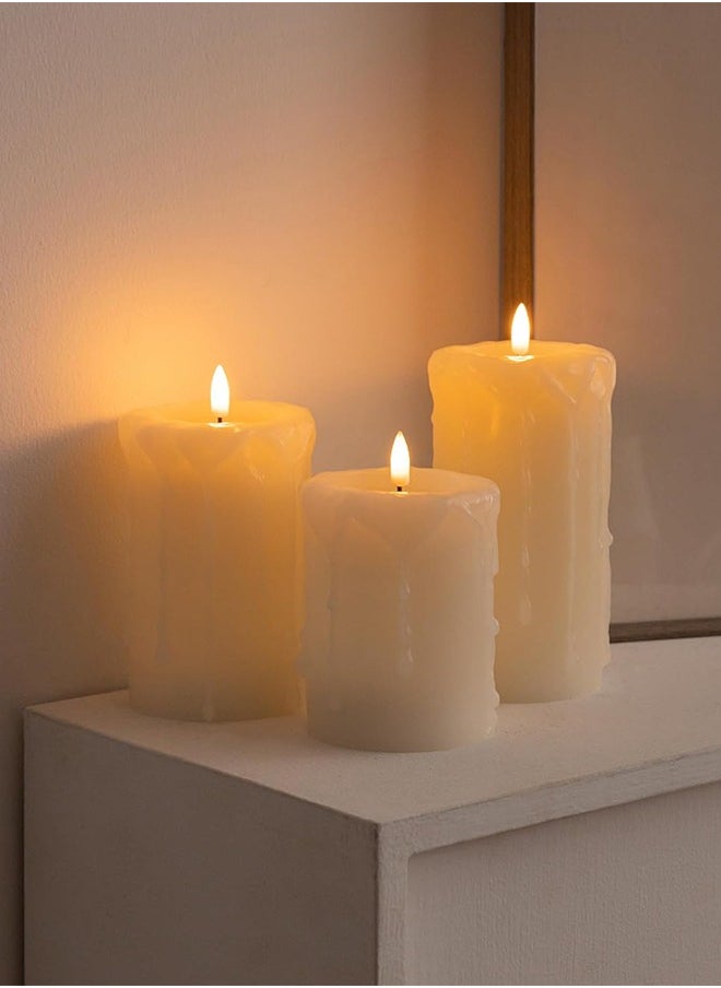 3 Piece LED flameless Candles, LED Pillar Candles for Romantic Ambiance, Battery Operated Candles with Remote Control Timer for Festival Wedding Home Party Decor(Pack of 3) Classic Ivory