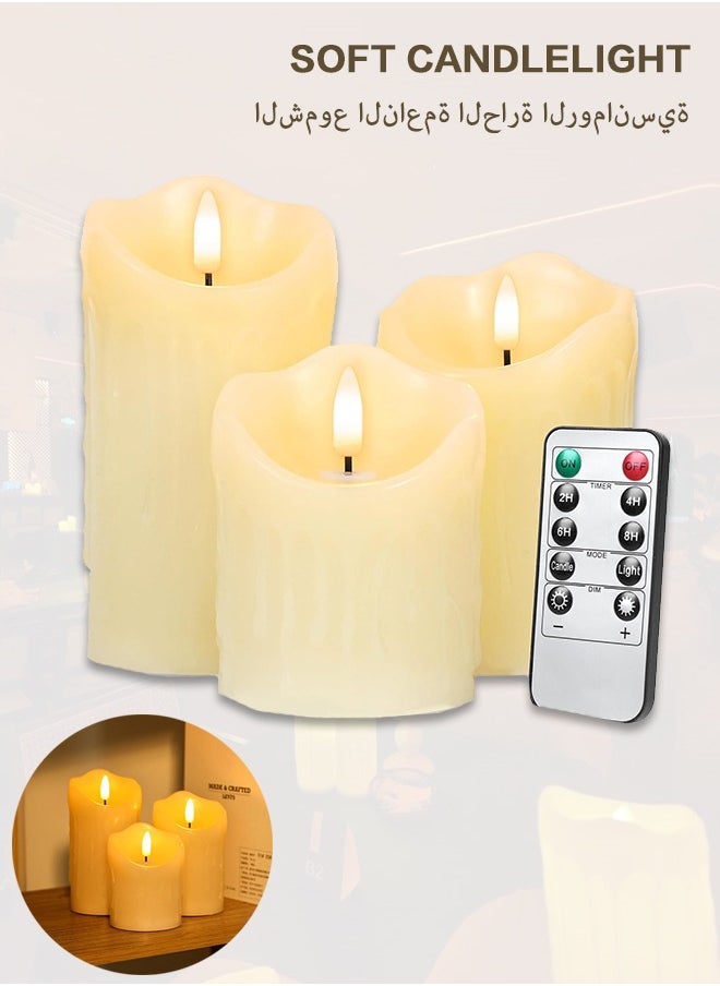 3 Piece LED flameless Candles, LED Pillar Candles for Romantic Ambiance, Battery Operated Candles with Remote Control Timer for Festival Wedding Home Party Decor(Pack of 3) Classic Ivory