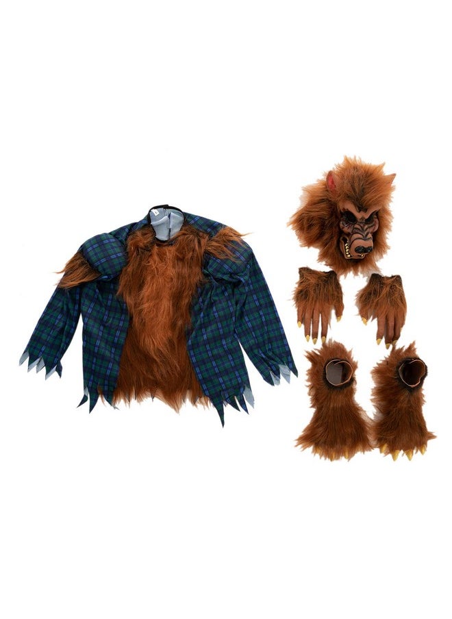 Scary Werewolf Halloween Kids Costume With Mask, Gloves And Shoes Cover For Wolf Dress Up Costume-M(8-10Yr)