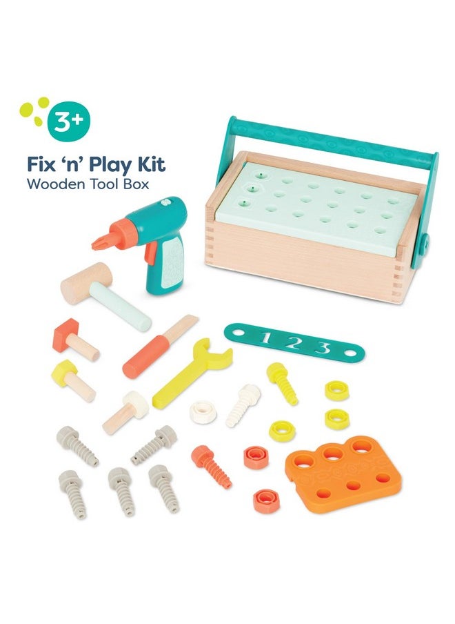 - Fix ‘N’ Play Kit- Pretend Play Tool Box - Wooden Toolbox & Accessories (25 Pcs) - Carpenter Set For Kids - Play Set With Drill, Hammer, Screwdriver & More - 3 Years +