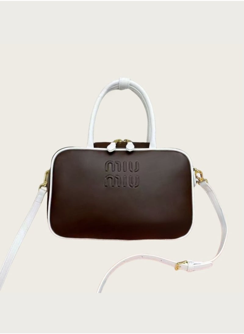 MIU Leather Briefcase Patchwork Handbag Shoulder Crossbody Bag