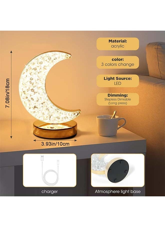 Ramadan Lamp,Ramadan Decorations,Crystal Table Lamp Moon Shape Night Light Touch LED Nightstand Lamp Desk Lamp for Home Bedroom Living Room Ramadan Table Decorations(Moon)