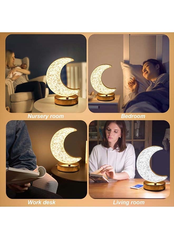 Ramadan Lamp,Ramadan Decorations,Crystal Table Lamp Moon Shape Night Light Touch LED Nightstand Lamp Desk Lamp for Home Bedroom Living Room Ramadan Table Decorations(Moon)