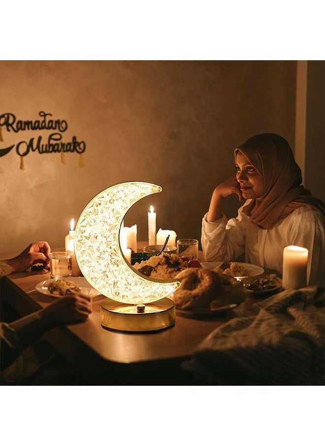 Ramadan Lamp,Ramadan Decorations,Crystal Table Lamp Moon Shape Night Light Touch LED Nightstand Lamp Desk Lamp for Home Bedroom Living Room Ramadan Table Decorations(Moon)