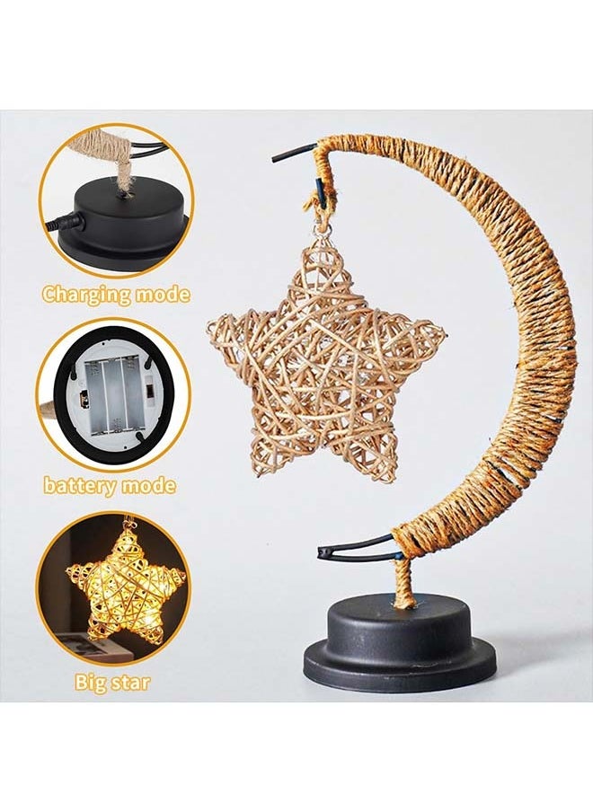 Decorations for Home,Enchanted Lunar Ramadan Lamp,Magic Moon Shape Table Lamp, Hanging Star Lamp,Home Bedroom Romantic Desktop Nightstand Decoration