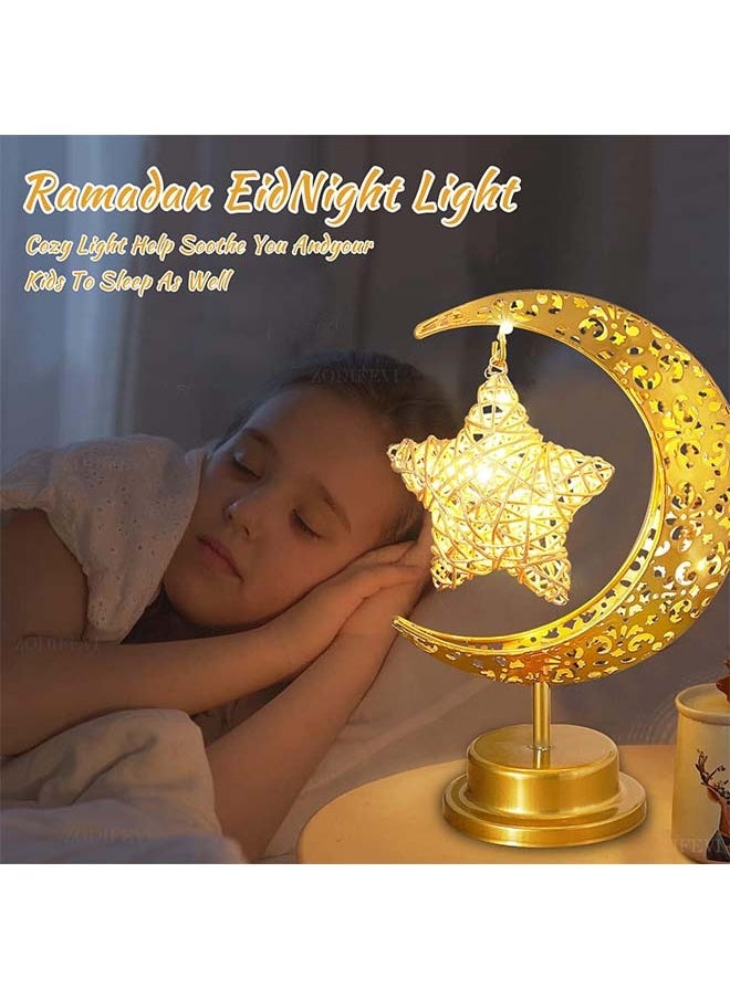 Ramadan Decorations Night Lights,Warm White Table Lamp for Festival Home Decorative,Gold Ramadan Table Decorations with Moon Star Shape Ramadan Lights