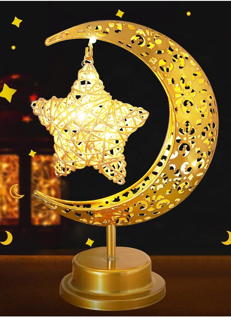 Ramadan Decorations Night Lights,Warm White Table Lamp for Festival Home Decorative,Gold Ramadan Table Decorations with Moon Star Shape Ramadan Lights