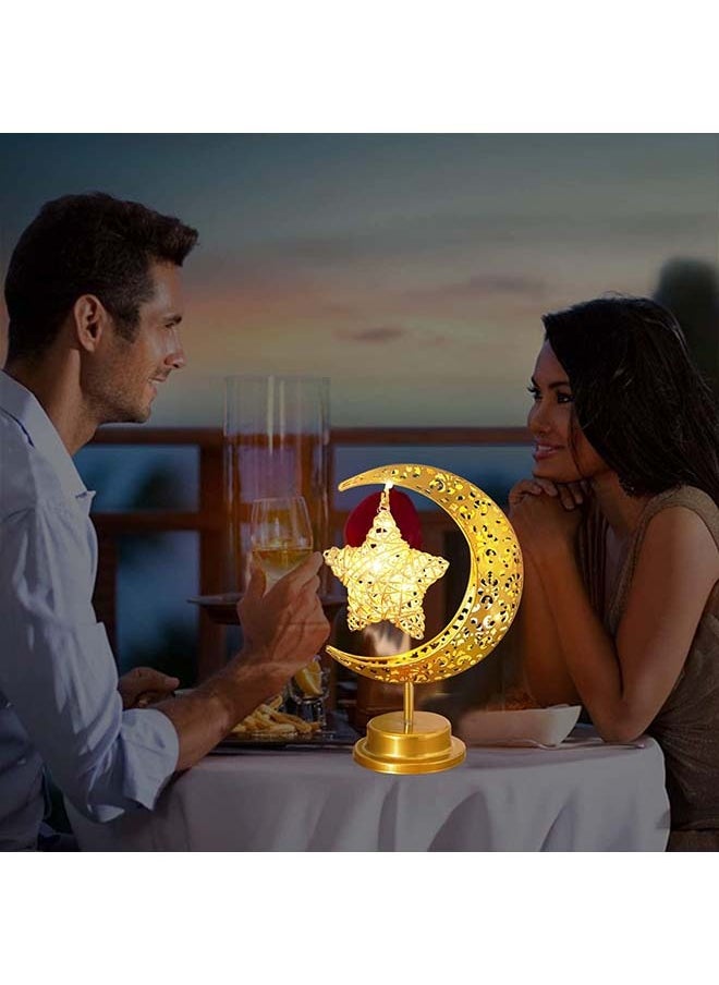 Ramadan Decorations Night Lights,Warm White Table Lamp for Festival Home Decorative,Gold Ramadan Table Decorations with Moon Star Shape Ramadan Lights