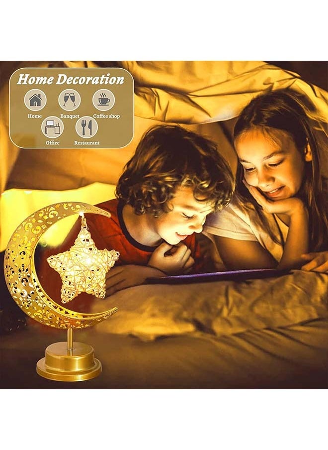 Ramadan Decorations Night Lights,Warm White Table Lamp for Festival Home Decorative,Gold Ramadan Table Decorations with Moon Star Shape Ramadan Lights