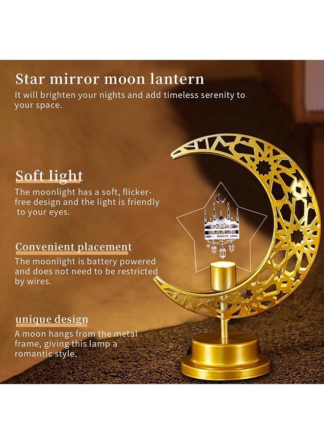 Ramadan Decorations,Ramadan Lamp, Decorative Desk Lamp, Battery Powered Crescent Moon Light Decor, Patterned Hollow Out Warm Table Lamp Ramadan Lights Decorations for Home Bedrooms (star)