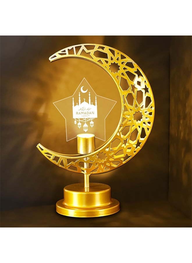 Ramadan Decorations,Ramadan Lamp, Decorative Desk Lamp, Battery Powered Crescent Moon Light Decor, Patterned Hollow Out Warm Table Lamp Ramadan Lights Decorations for Home Bedrooms (star)