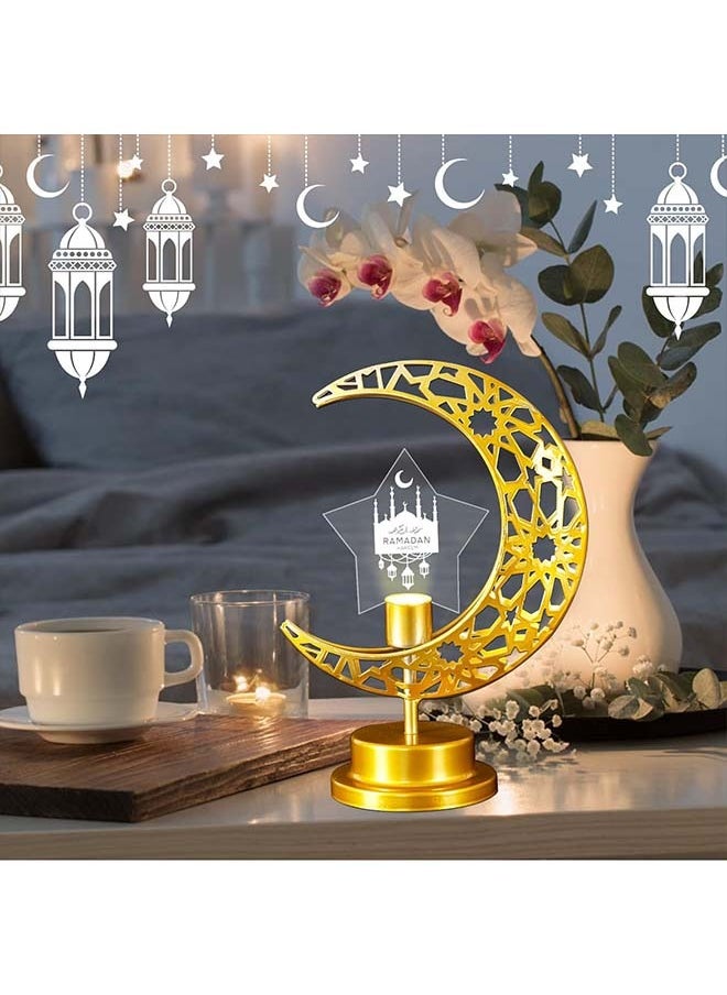 Ramadan Decorations,Ramadan Lamp, Decorative Desk Lamp, Battery Powered Crescent Moon Light Decor, Patterned Hollow Out Warm Table Lamp Ramadan Lights Decorations for Home Bedrooms (star)