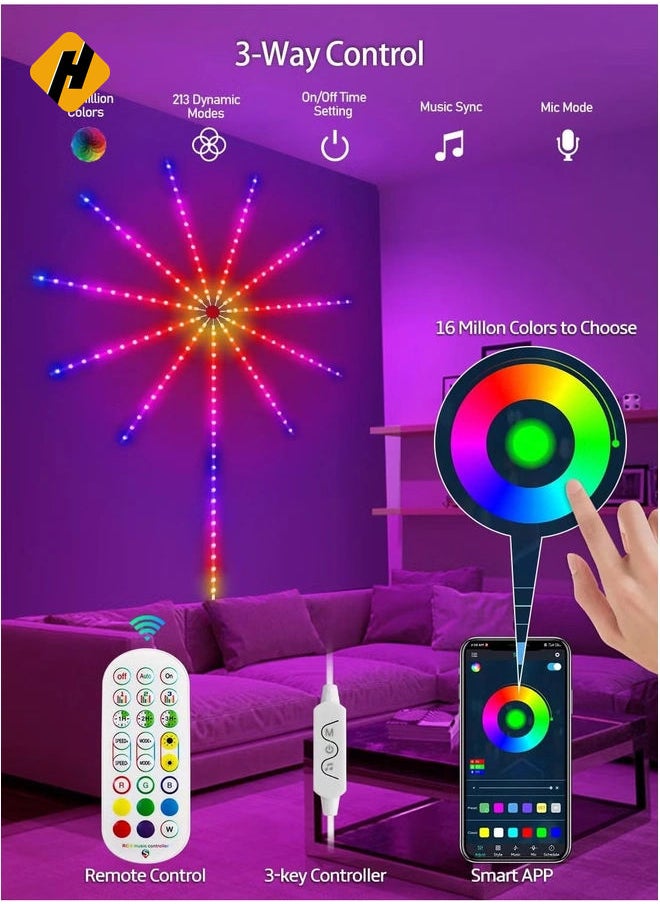 Smart Firework LED Lights 30cm - Color Changing USB Decor for Bedroom