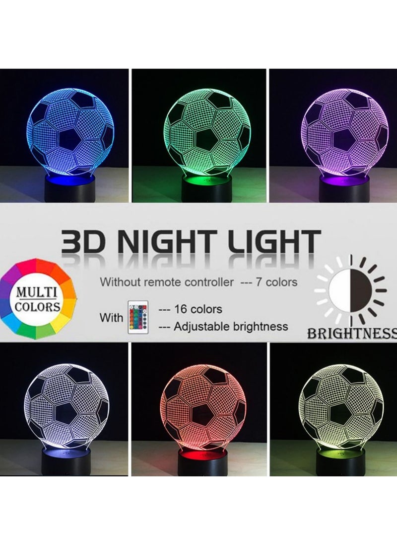 Kids Night Light Football 3D Optical Illusion Lamp With Remote Control 16 Colours Changing Soccer Gift Idea For Sport Fan Boys Girls