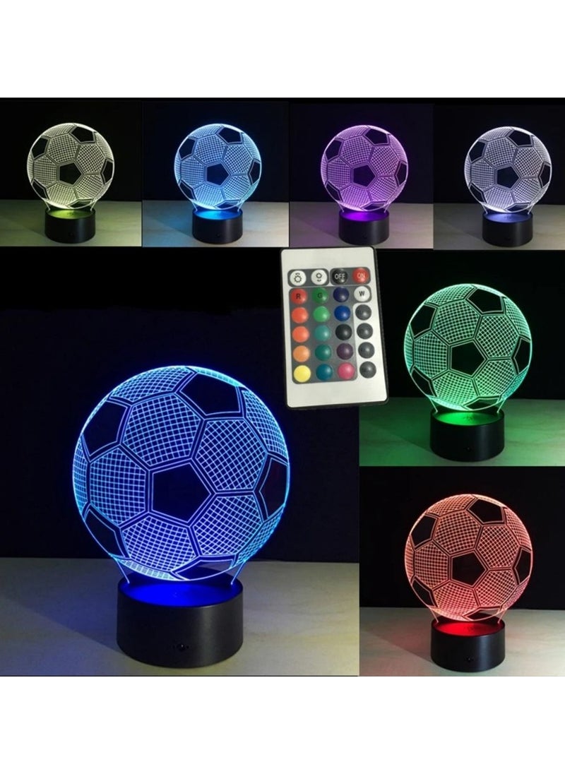 Kids Night Light Football 3D Optical Illusion Lamp With Remote Control 16 Colours Changing Soccer Gift Idea For Sport Fan Boys Girls