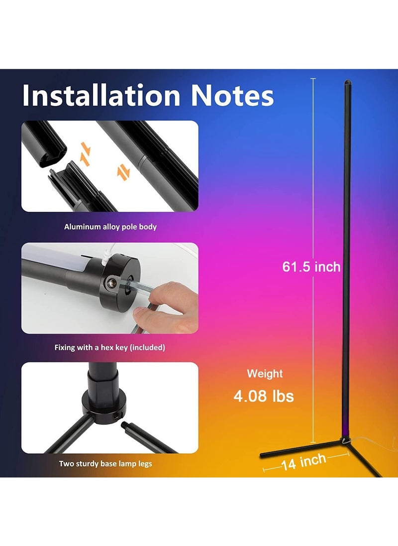 Smart RGB Floor Lamp ,RGB Corner Floor Lamp  with App/Remote Control/Dimmable/Music Sync,Smart Floor Light for Bedroom Living Room Gaming Room