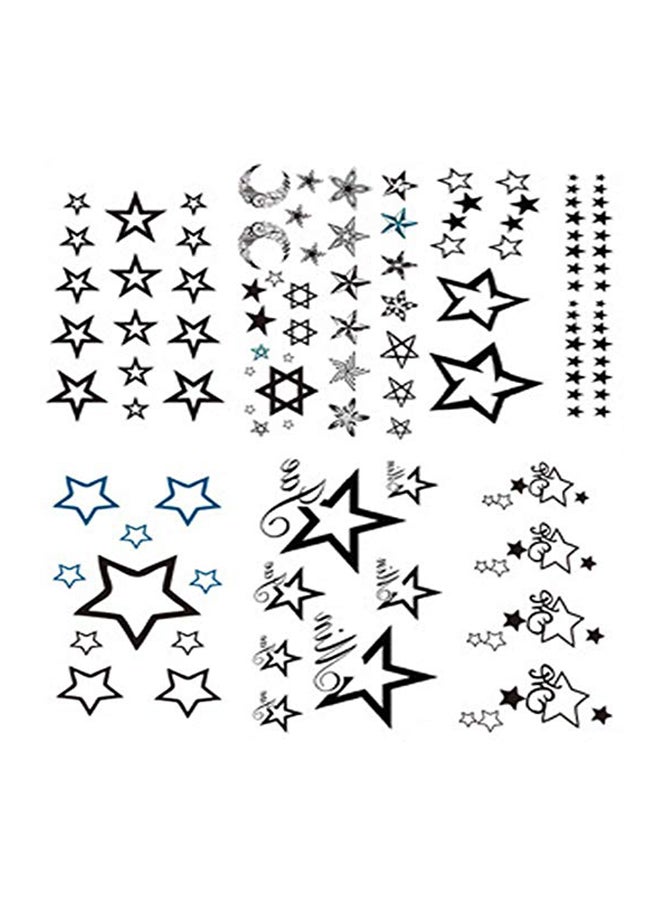 Pack Of 6 Stars Temporary Tattoo Black