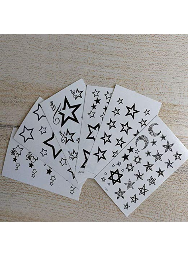 Pack Of 6 Stars Temporary Tattoo Black