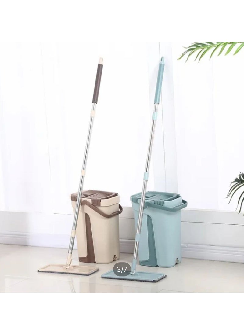 2 in 1 Wet & Dry Floor Mop Bucket Hand Free Wash Flat Squeeze Lazy Mop Home Kitchen Floor Cleaning Mops Magic Automatic Spin Mop Avoid Hand Wash Ultra Fine Fibre Cleaning random color available