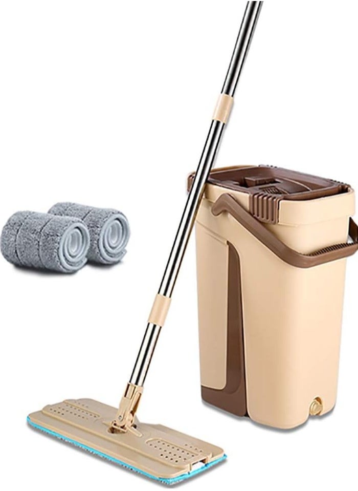 2 in 1 Wet & Dry Floor Mop Bucket Hand Free Wash Flat Squeeze Lazy Mop Home Kitchen Floor Cleaning Mops Magic Automatic Spin Mop Avoid Hand Wash Ultra Fine Fibre Cleaning random color available