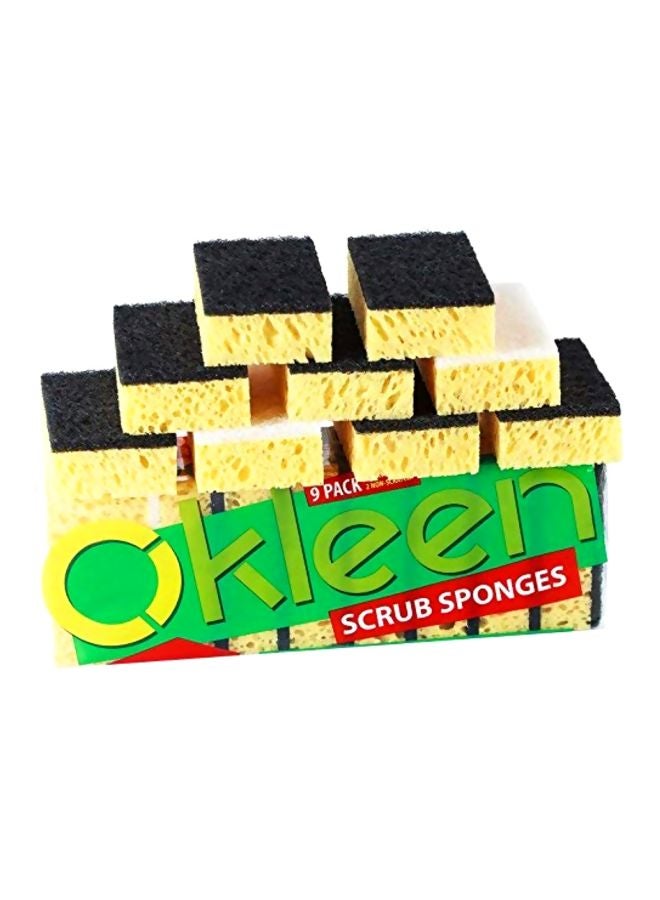 9-Piece Multi Use Scrub Sponge Yellow/Black 4.3x2.8x1.4inch