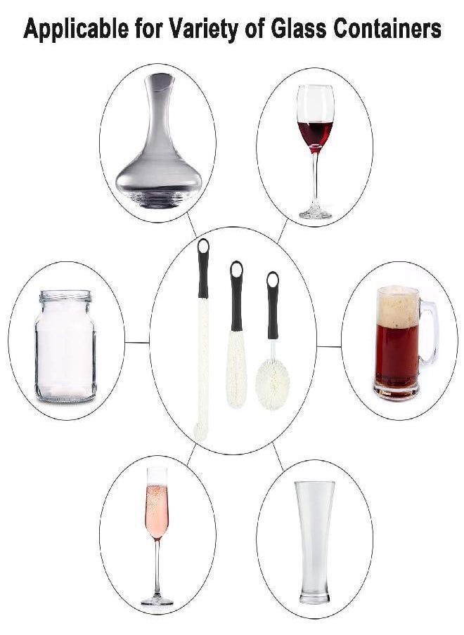 3 Pieces Wine Decanter Cleaning Brush Flexible Bottle Scourer with Stainless Steel Decanter Cleaning Balls Multi-Function Household Cleaning Tools for Goblets/Champagne Flutes/Cups/Glasses (Black)