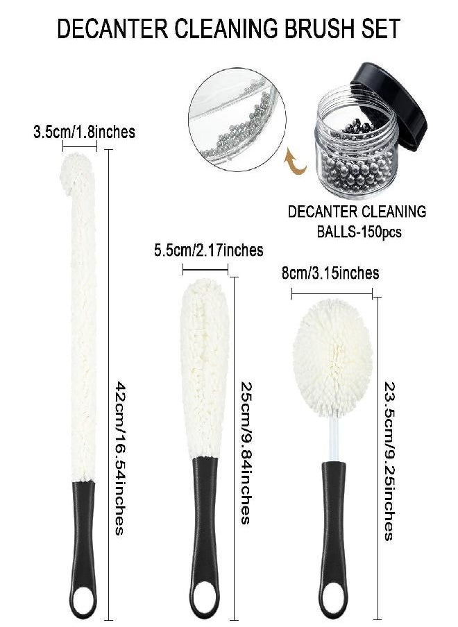 3 Pieces Wine Decanter Cleaning Brush Flexible Bottle Scourer with Stainless Steel Decanter Cleaning Balls Multi-Function Household Cleaning Tools for Goblets/Champagne Flutes/Cups/Glasses (Black)