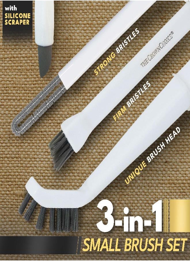 The Crown Choice Small Cleaning Brush Set 3pcs-Household Cleaning Brush Set-2 Scrub Brushes for Cleaning & Silicone Tipped Scrub Brush-Clean Bathroom/Shower/Tile/Kitchen/Floor/Bathtub