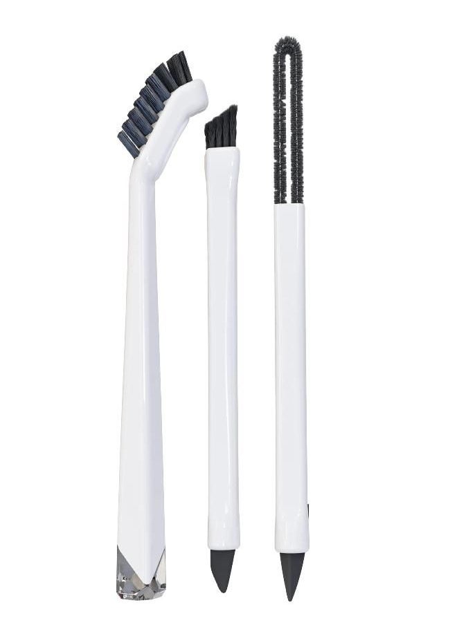 The Crown Choice Small Cleaning Brush Set 3pcs-Household Cleaning Brush Set-2 Scrub Brushes for Cleaning & Silicone Tipped Scrub Brush-Clean Bathroom/Shower/Tile/Kitchen/Floor/Bathtub