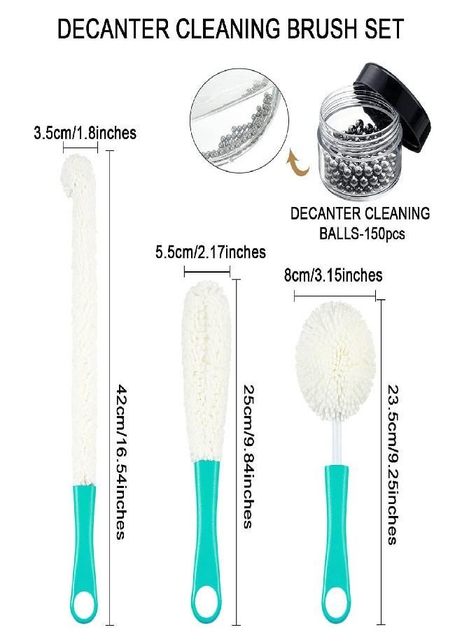 3 Pieces Wine Cleaning Brush Flexible Bottle Scourer with Stainless Steel Decanter Cleaning Balls Multi-Function Household Cleaning Tools for Goblets/Champagne Flutes/Cups/Glasses (Green)