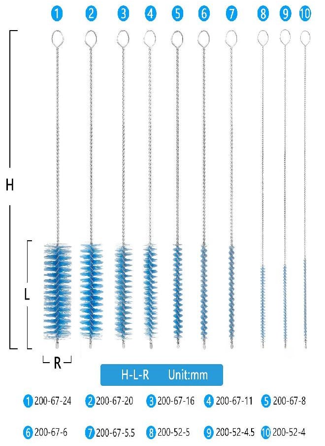 CiaraQ Bottle Cleaning Brushes, 8 Inch Nylon Tube Brush Set, Cleaner for Narrow Neck Bottles Cups with Hook, Set of 10pcs. Blue