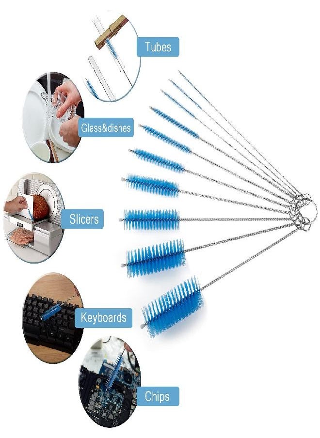 CiaraQ Bottle Cleaning Brushes, 8 Inch Nylon Tube Brush Set, Cleaner for Narrow Neck Bottles Cups with Hook, Set of 10pcs. Blue