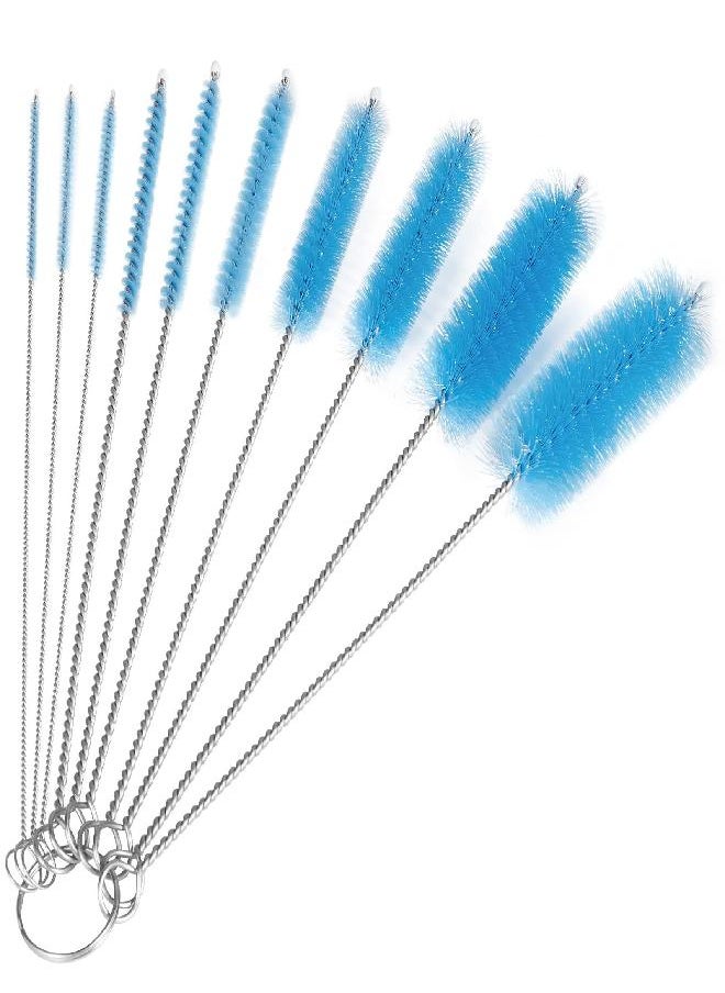 CiaraQ Bottle Cleaning Brushes, 8 Inch Nylon Tube Brush Set, Cleaner for Narrow Neck Bottles Cups with Hook, Set of 10pcs. Blue
