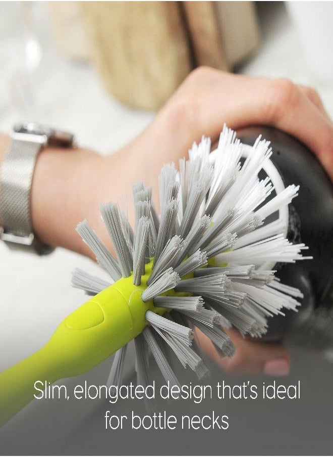 Full Circle Clean Reach Bottle Brush with Replaceable Bristle Brush Head, Bamboo Handle, Green