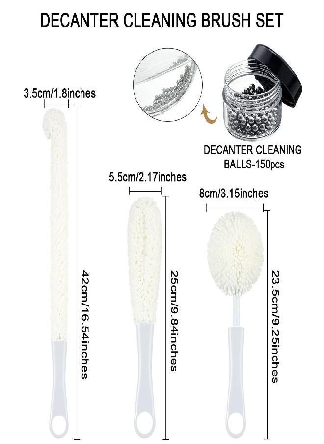 3 Pieces Wine Cleaning Brush Flexible Bottle Scourer with Stainless Steel Decanter Cleaning Balls Multi-Function Household Cleaning Tools for Goblets/Champagne Flutes/Cups/Glasses (White)