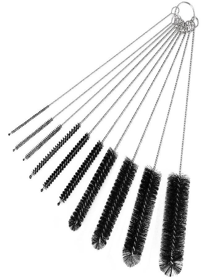 CiaraQ Bottle Cleaning Brushes, 9.8 Inch Nylon Tube Brush Set, Cleaner for Narrow Neck Bottles Cups with Hook, Set of 10pcs. Black