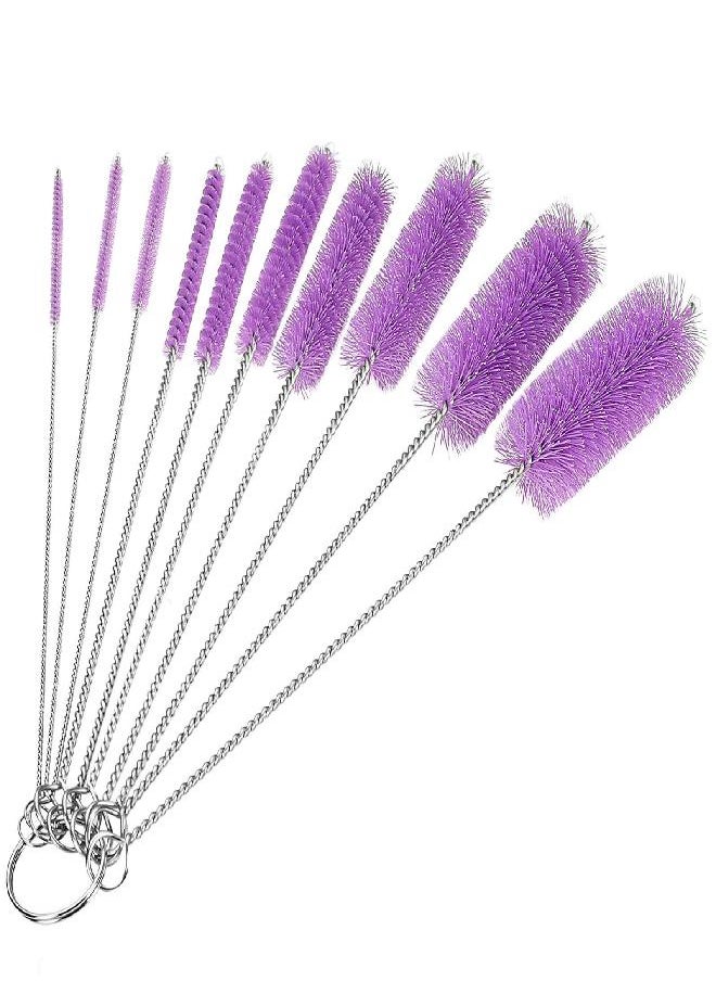 CiaraQ Bottle Cleaning Brushes, 8 Inch Nylon Tube Brush Set, Cleaner for Narrow Neck Bottles Cups with Hook, Set of 10pcs. Purple