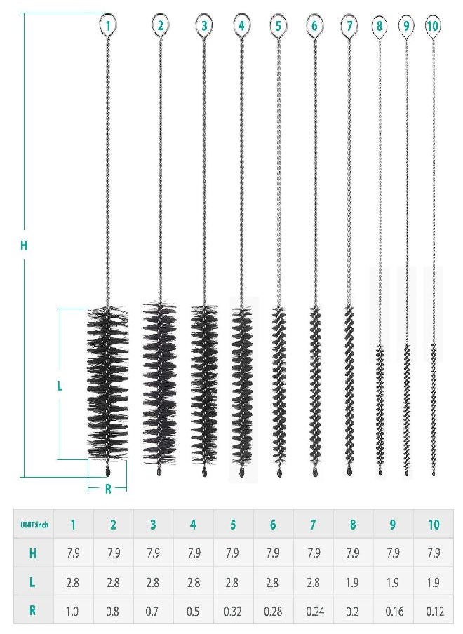 CiaraQ Bottle Cleaning Brushes, 8 Inch Nylon Tube Brush Set, Cleaner for Narrow Neck Bottles Cups with Hook, Set of 10pcs, Black