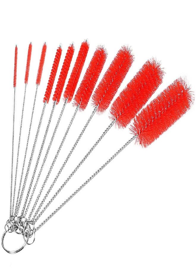 CiaraQ Bottle Cleaning Brushes, 8 Inch Nylon Tube Brush Set, Cleaner for Narrow Neck Bottles Cups with Hook, Set of 10pcs. Red