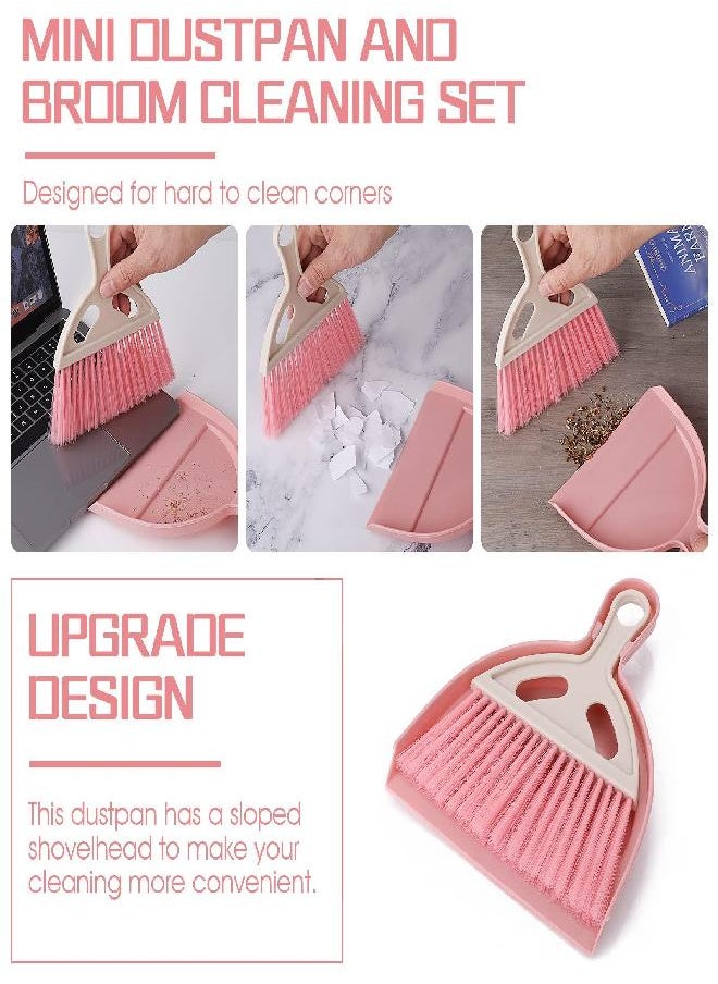 cobee Small Broom and Dustpan Cleaning Set, Mini Whisk Dustpan and Brush with Handle Portable Table Top Dust Pan Dining Table Crumb Sweeper Cleaning Tools with Soft Bristles for Housekeeping(Red)