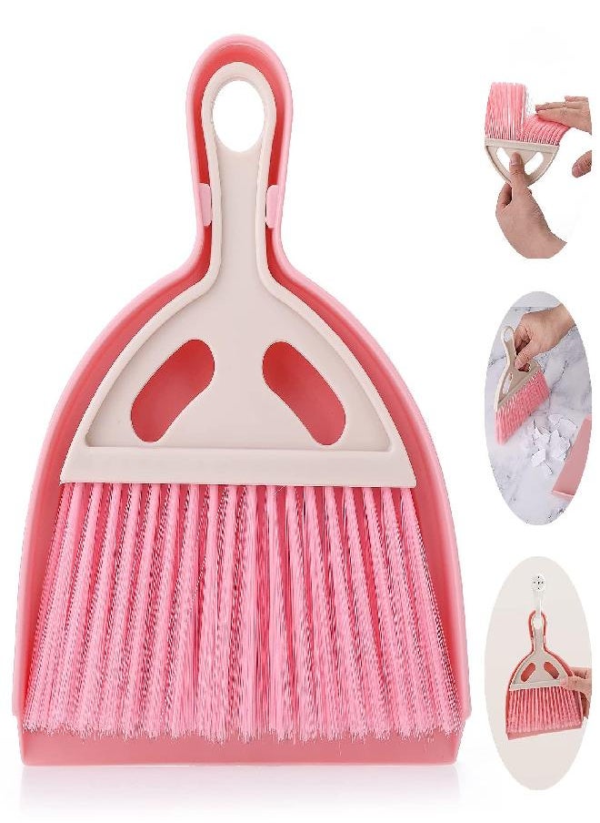 cobee Small Broom and Dustpan Cleaning Set, Mini Whisk Dustpan and Brush with Handle Portable Table Top Dust Pan Dining Table Crumb Sweeper Cleaning Tools with Soft Bristles for Housekeeping(Red)