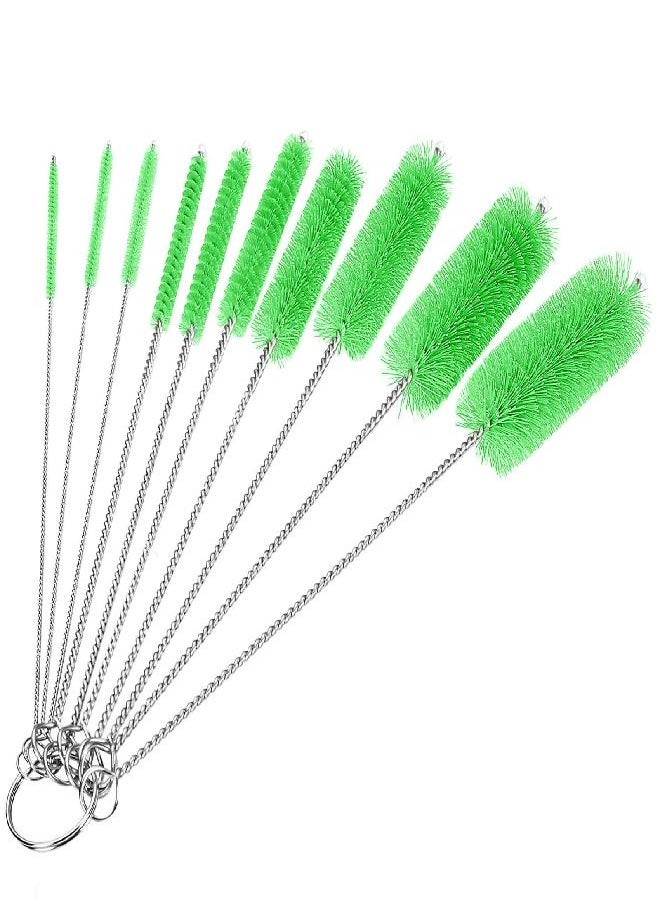 CiaraQ Bottle Cleaning Brushes, 8 Inch Nylon Tube Brush Set, Cleaner for Narrow Neck Bottles Cups with Hook, Set of 10pcs. Green