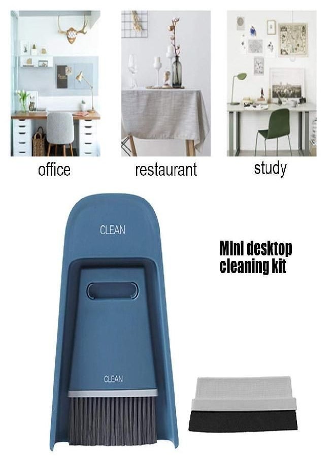 Portable Mini Broom Dustpan Set Household Desktop Cleaning Brush Seamless Cleaning Wiper Appliance for Cleaning Desktop Keyboard Pet Kitchen Car(Navy Blue)