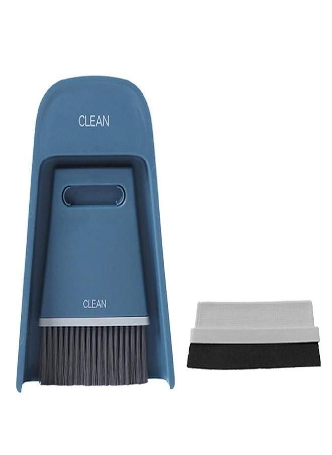 Portable Mini Broom Dustpan Set Household Desktop Cleaning Brush Seamless Cleaning Wiper Appliance for Cleaning Desktop Keyboard Pet Kitchen Car(Navy Blue)
