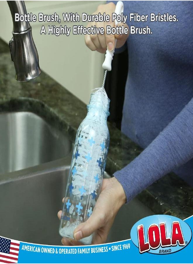 Lola Products Bottle Brush | Durable Poly Fiber Bristles | Galvanized Twisted Wire | Easy to Hang Gripper Handle | Rust Resistant, Washable & Dishwasher Safe | Crowned Head Gets Bottom of Bottle