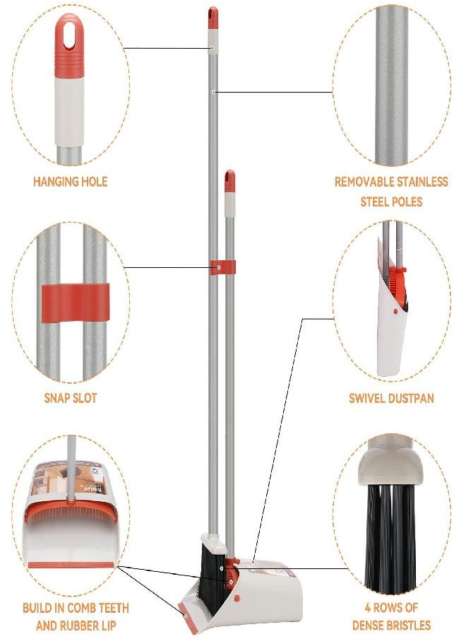 Broom and Dustpan for Home/Broom with Dustpan Combo Set/Dust Pan with Long Handle for Kitchen Room Office Lobby Floor Use Upright Standing Dustpan Indoor Broom Set