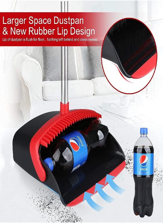 Large Broom and Dustpan, Broom and Dustpan Set, Heavy Duty Dust Pan with 55