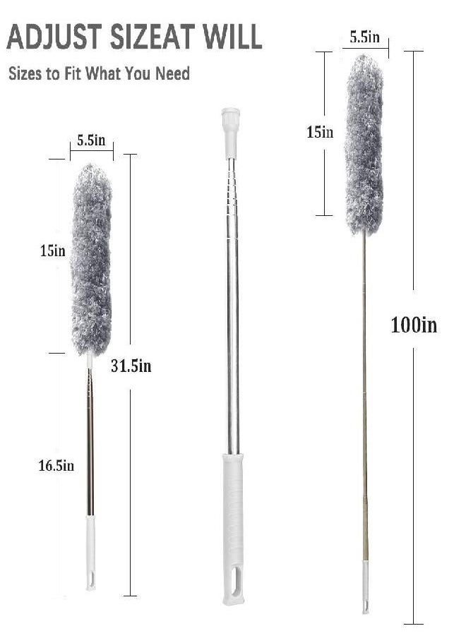 DELUX Microfiber Extendable Feather Duster with 100 inches Extra Long Pole, Bendable Head & Long Handle Dusters for Cleaning Ceiling Fan, High Ceiling, Blinds, Furniture & Cars