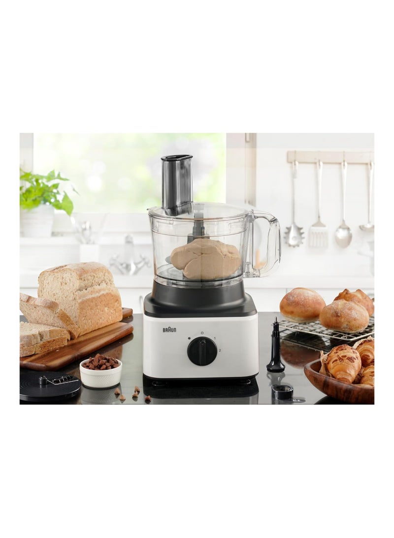 Food Processor 8 in 1, 750W, 2 Speeds, Pulse Function, 2.1L Capacity, 1.8L Blender, Slicing and Grating disc, Dough, Ice Crusher Blade, FP0132WH, White 750 W FP0132WH White