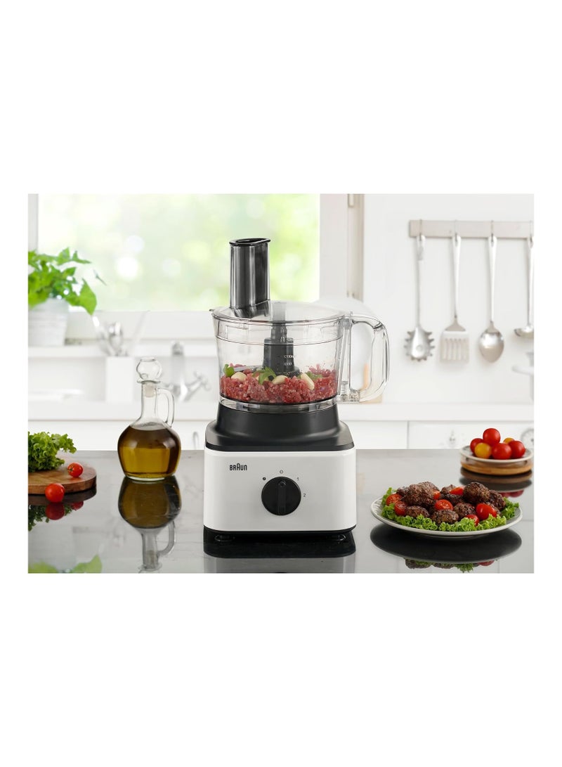 Food Processor 8 in 1, 750W, 2 Speeds, Pulse Function, 2.1L Capacity, 1.8L Blender, Slicing and Grating disc, Dough, Ice Crusher Blade, FP0132WH, White 750 W FP0132WH White